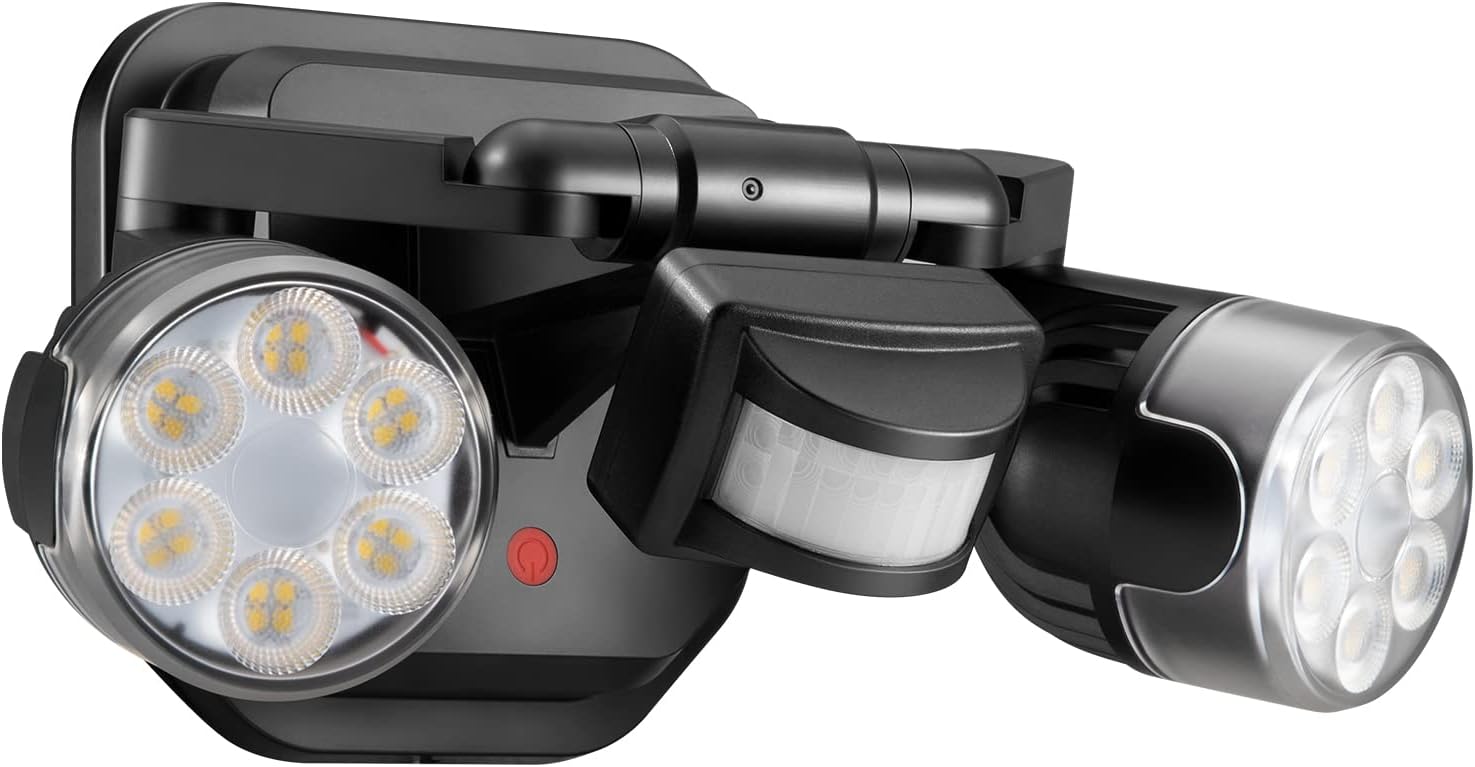 OREiN Motion Sensor Outdoor Security Light, Adjustable Dual-Head LED Flood Light, 3 Modes(Motion/Manual/Dusk to Dawn), 150W Equivalent 5000K, IP65 Waterproof Exterior Lighting, Hardwired