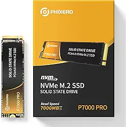 PHIXERO SSD NVMe P7000PRO 2TB, PCIe Gen4x4, M.2 2280, Velocidade de Leitura até 7000 MB/s, Unidade de Estado Sólido Interna para Jogos PS5