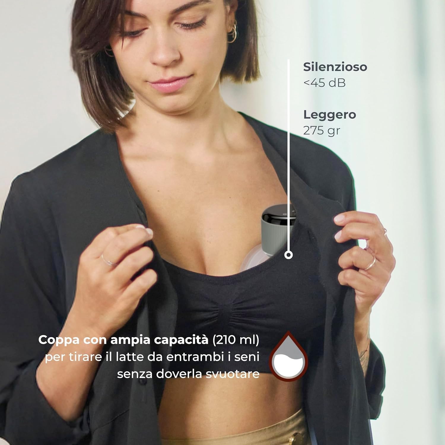 Nuvita 1260 W 3-fazowy przenośny elektryczny laktator - przenośny z akumulatorem USB-C, funkcja zapobiegająca zastojowi, idealny do płaskich/odwróconych sutków, silikonowa nasadka 24 mm z reduktorami
