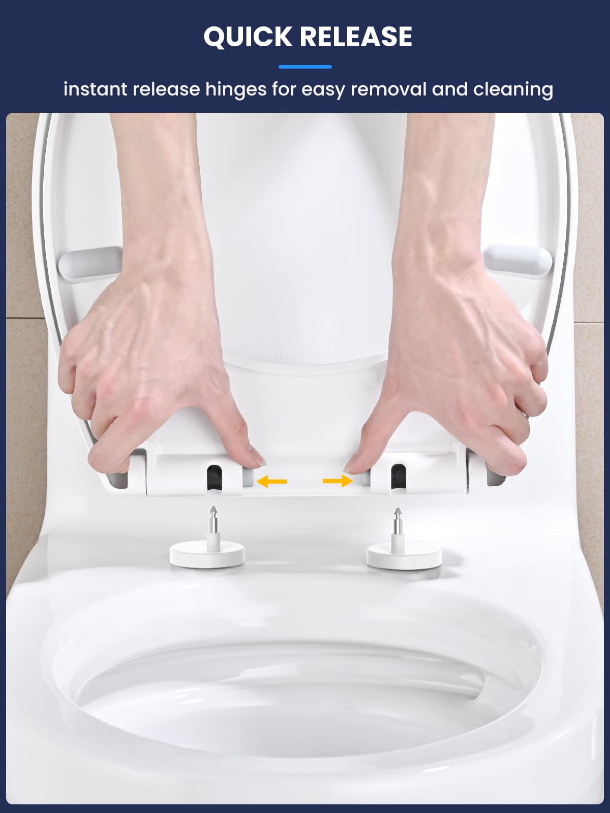 Tavoletta WC Universali O Forma, YEAUPE PRO Copriwater, Sedile WC Chiusura Ammortizzata con Sgancio Rapido a un Pulsante, Plastica Facile da Pulire, Bianco, 44,6 x 37,2 x 4,3 cm