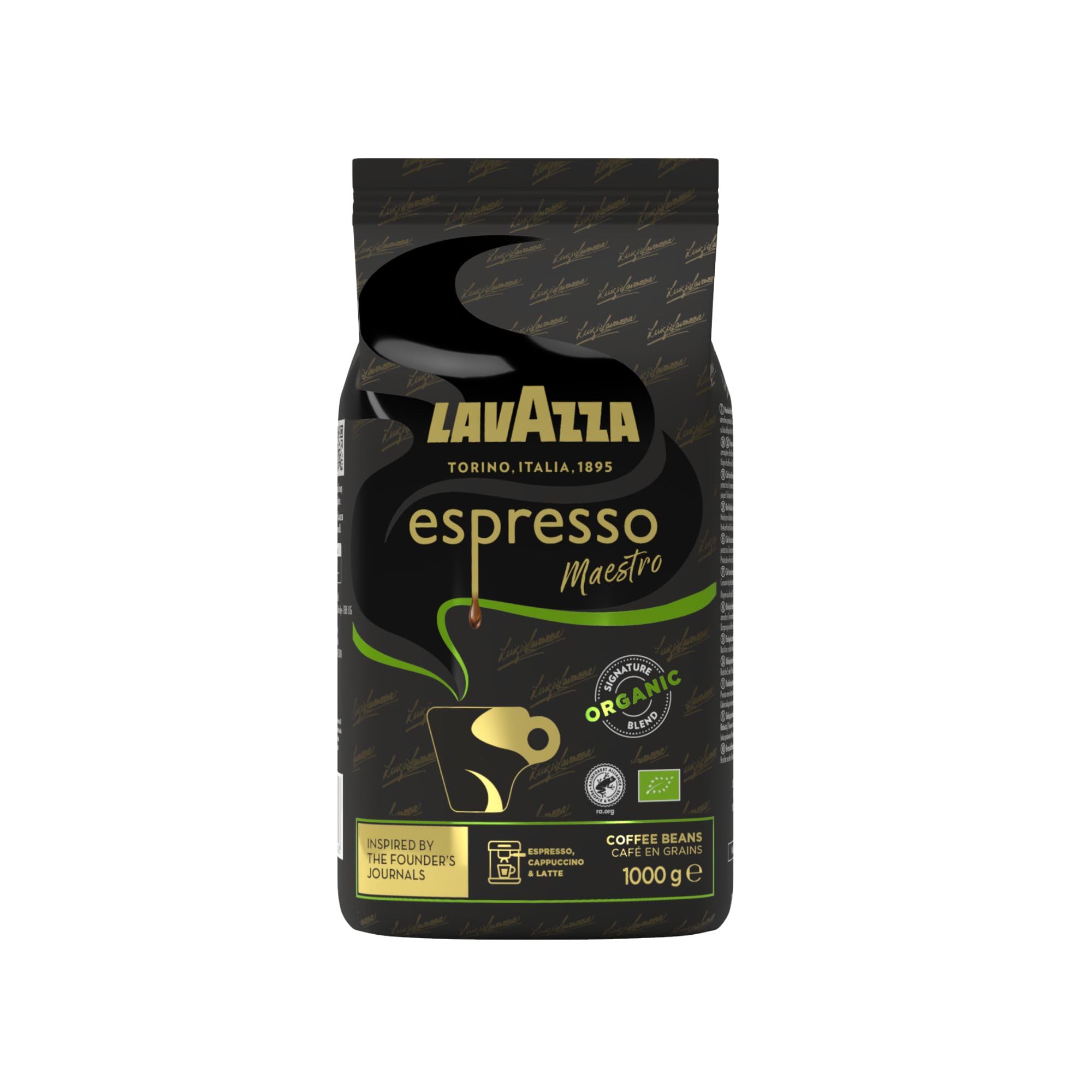 Espresso Maestro, Coffee Beans, Ideal for Espresso Machines, Balanced & Aromatic Taste, Intensity 9/10, Dried Fruit & Chocolate Notes, 100% Organic Arabica & Robusta, Slow & Gentle Roast, 1Kg