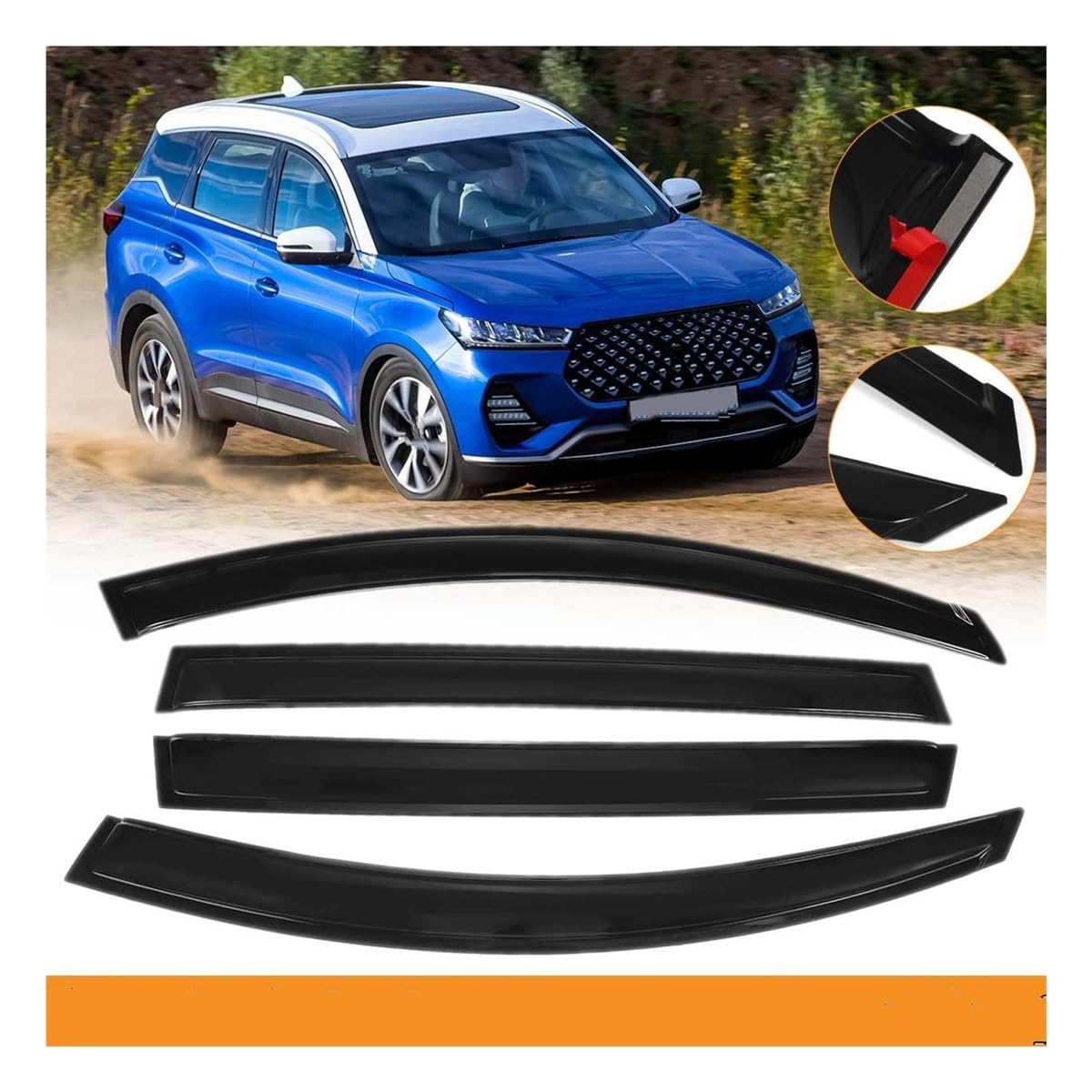 Deflettori D'aria Laterali SYLTER Per Chery Tiggo 7 PRO 2020 – 4 Pezzi, Visiera Parasole E Pioggia