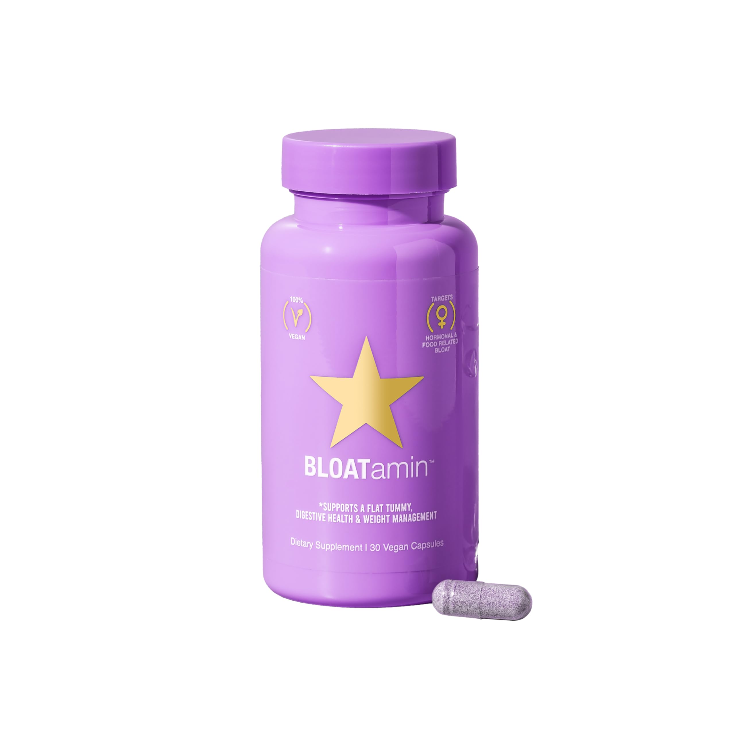 HAIRtamin BLOATamin - Vegan Synergistic Blend | Bloating Relief Supplement Capsule | Men & Women | Digestive Enzymes for Bloating Relief, Gas Stomach Pain, Water Retention, and Discomfort (1-Pack)