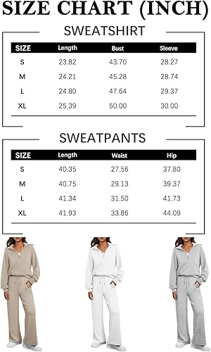 Miniatura 5 de AUTOMET Conjunto deportivo de 2 piezas para mujer, ropa de descanso, con cremallera de un cuarto, sudadera con pantalones de pierna ancha