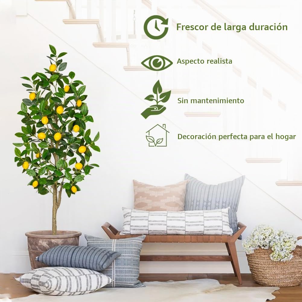Oairse Limonero Artificial Grande 120 cm - Planta en Maceta para Interior y Exterior - Árbol de Limón para Decoración Moderna de Cuarto de Baño y Salón