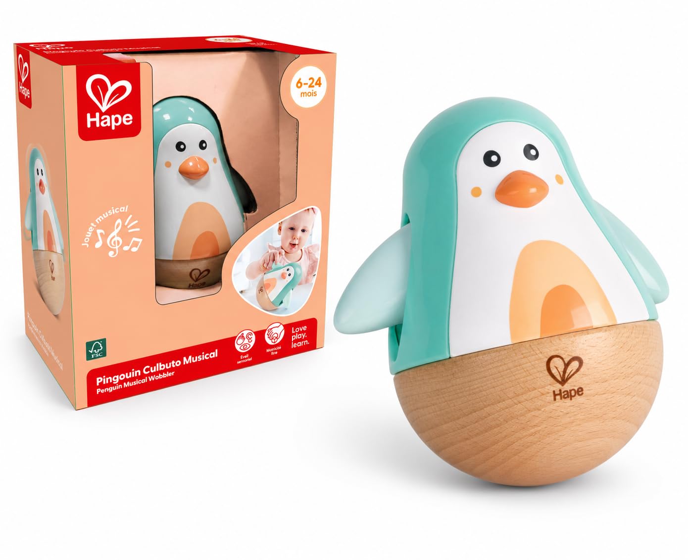 Hape Pingouin culbuto en Bois - Turquoise