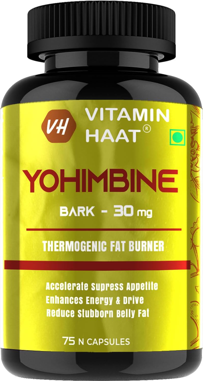 Yohimbine Bark Extract 30mg | Extra Strength Belly Fat Burner | Pre workout Supplement for Men and Women | Weight Loss Products | 75 veg capsules by VitaminHaat