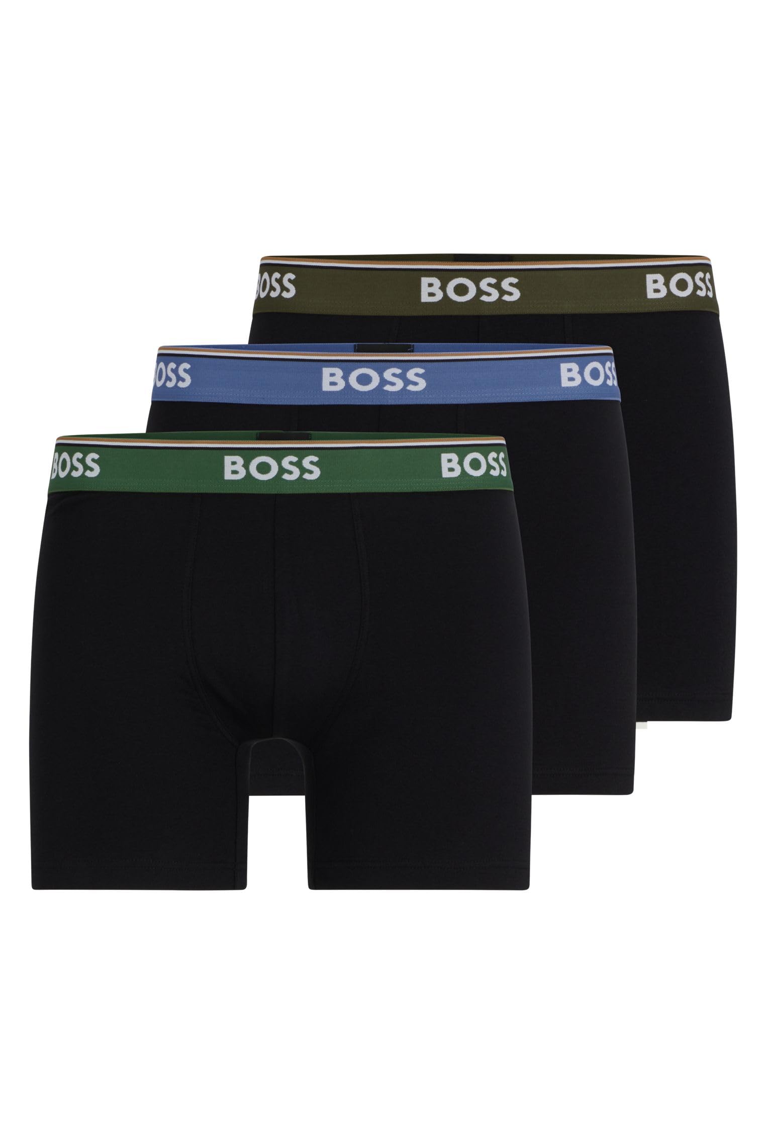 BOSS Mens BoxerBr 3P Power Three-Pack of Logo-Waistband Boxer Briefs in Stretch Cotton
