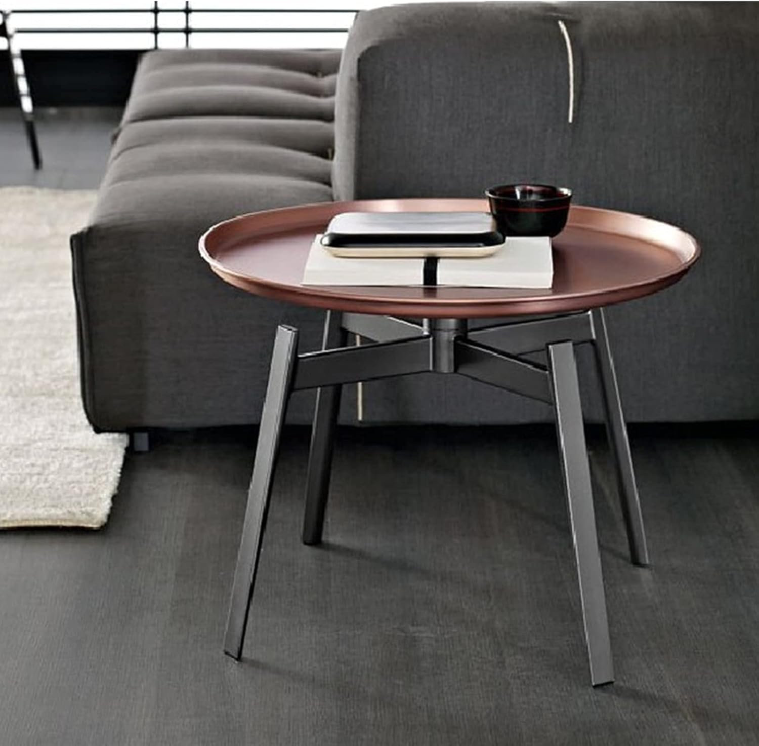 The Bedside Table Is Black,Retro Industrial Style Bedside Cabinet,Round Wrought Iron Night Stand,Small Apartment Coffee Table, Side Table, Bedroom, Living Room(Size:50 * 60cm,Color needed