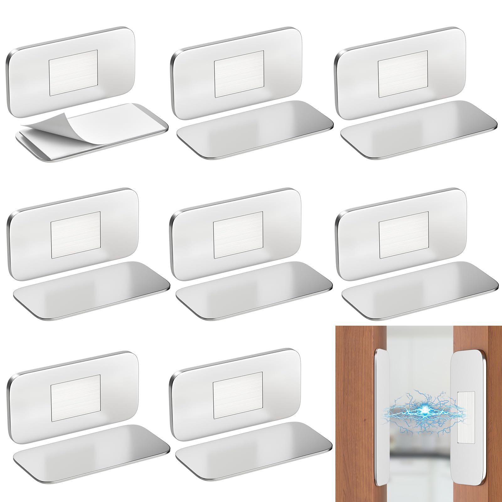 8 Pack Magnetic Door Catch with Adhesive, Jiayi No Drill Ultra Thin Cabinet Magnets Closure, Stainless Steel Drawer Latch for Kitchen Cabinets, Cupboards, Wardrobes, Sliding Doors, No Screws