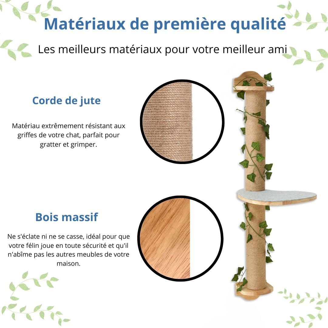 Griffoir Mural Chat - Facile à Installer, Économise de l'espace - Arbre à Chat Mural avec Plateforme Antidérapante pour Stimuler Le Jeu des Chats - Parcours Chat
