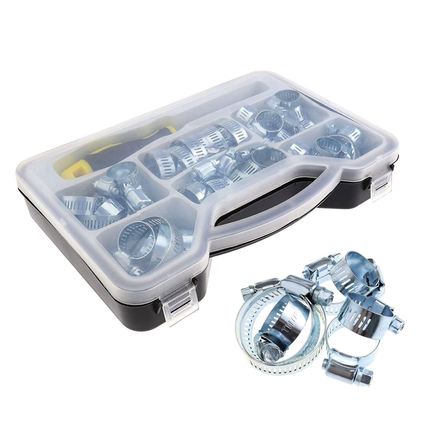 Set di 50 fascette per tubi flessibili regolabili da 13 a 44 mm, in acciaio al carbonio, viti per tubi flessibili
