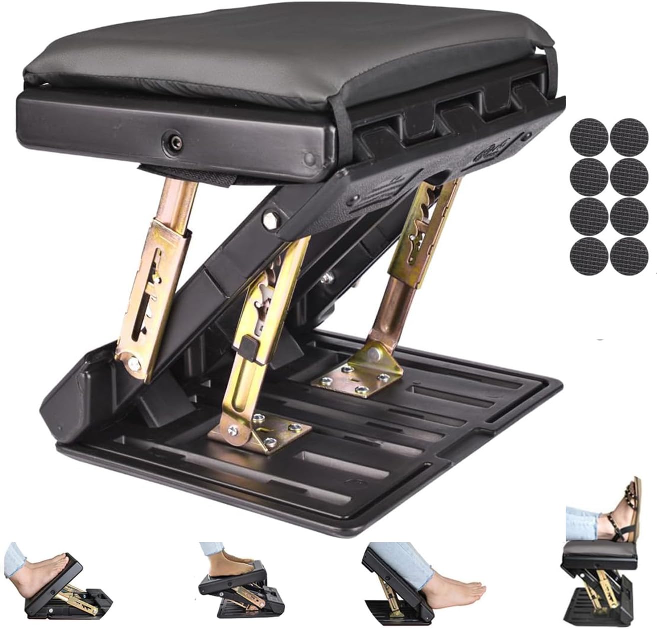Reposapiés para debajo del escritorio en el trabajo, 4 niveles de altura ajustable, reposapiés plegable ergonómico para oficina, juegos, computadora, reposapiés de escritorio suave y