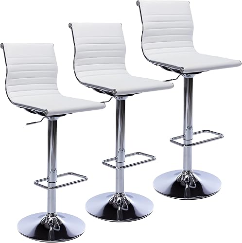 Miniatura 9 de Juego de 2 taburetes de bar de metal con altura ajustable, diseño moderno de piel sintética negra, con base cromada, para isla de cocina, bar,