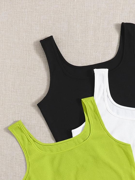 Image of Toochki Women's Knitted Sleeveless Solid Sqaure Neck Ribbed Tank & Crop Tops (Pack of 3)