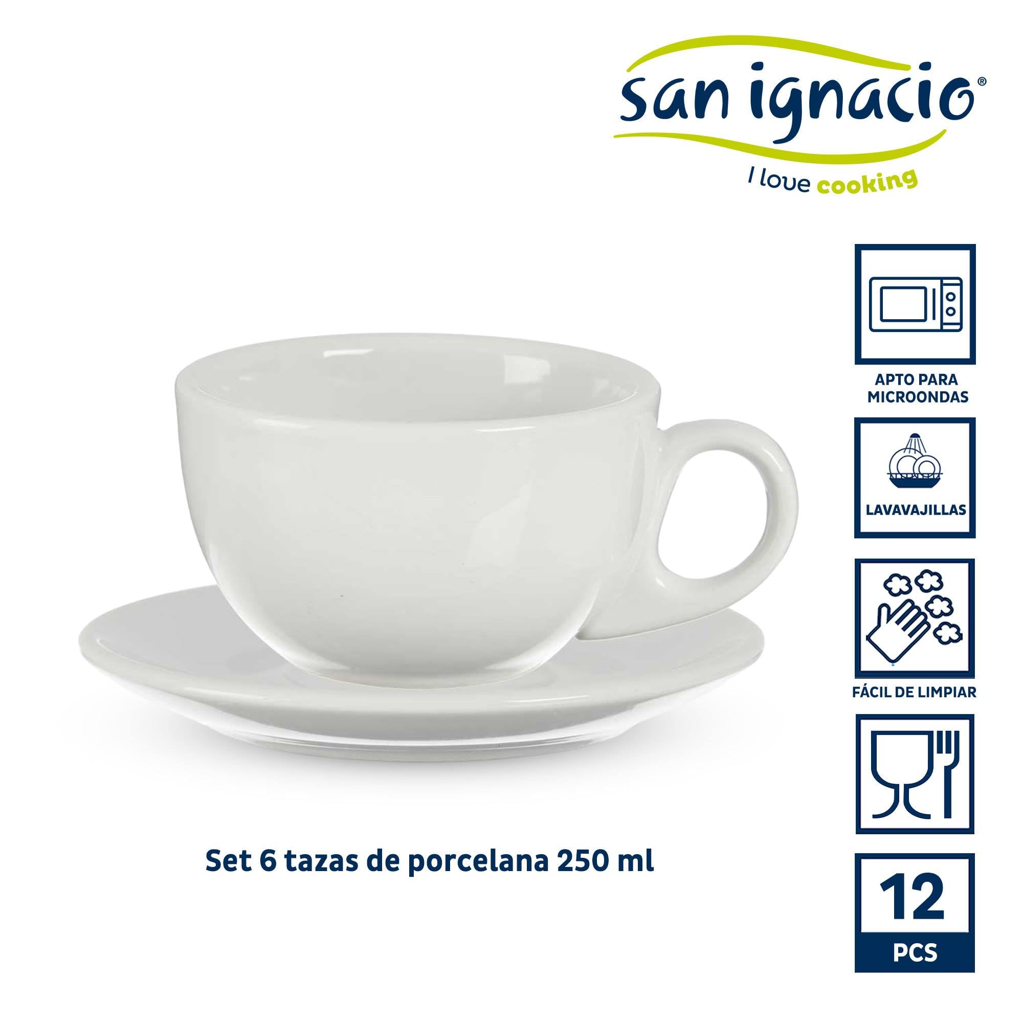 San Ignacio Set 6 tazas cafe porcelana blanca con platillos colección VESSIA