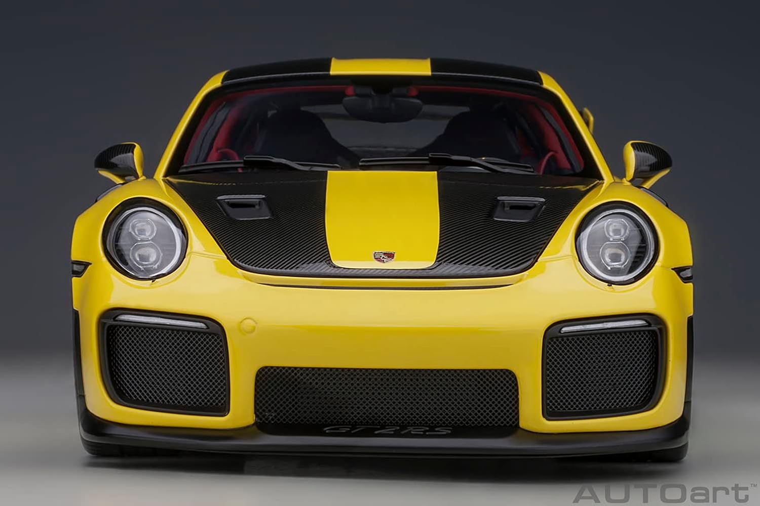 Autoart Porsche 911 (991.2) GT2 RS Weissach Package Racing Yellow with Carbon Stripes 1/18 Model Car