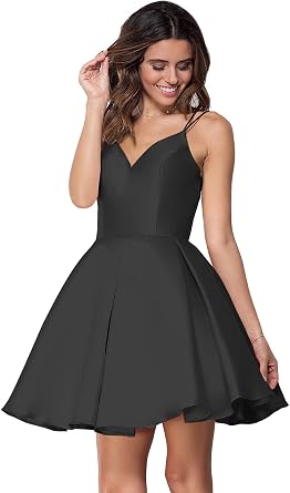 Amazon.com: YMSHA YMSH01 - Vestido corto de fiesta con cuello en V para  adolescentes, vestido de graduación de satén con bolsillo : Ropa, Zapatos y  Joyería