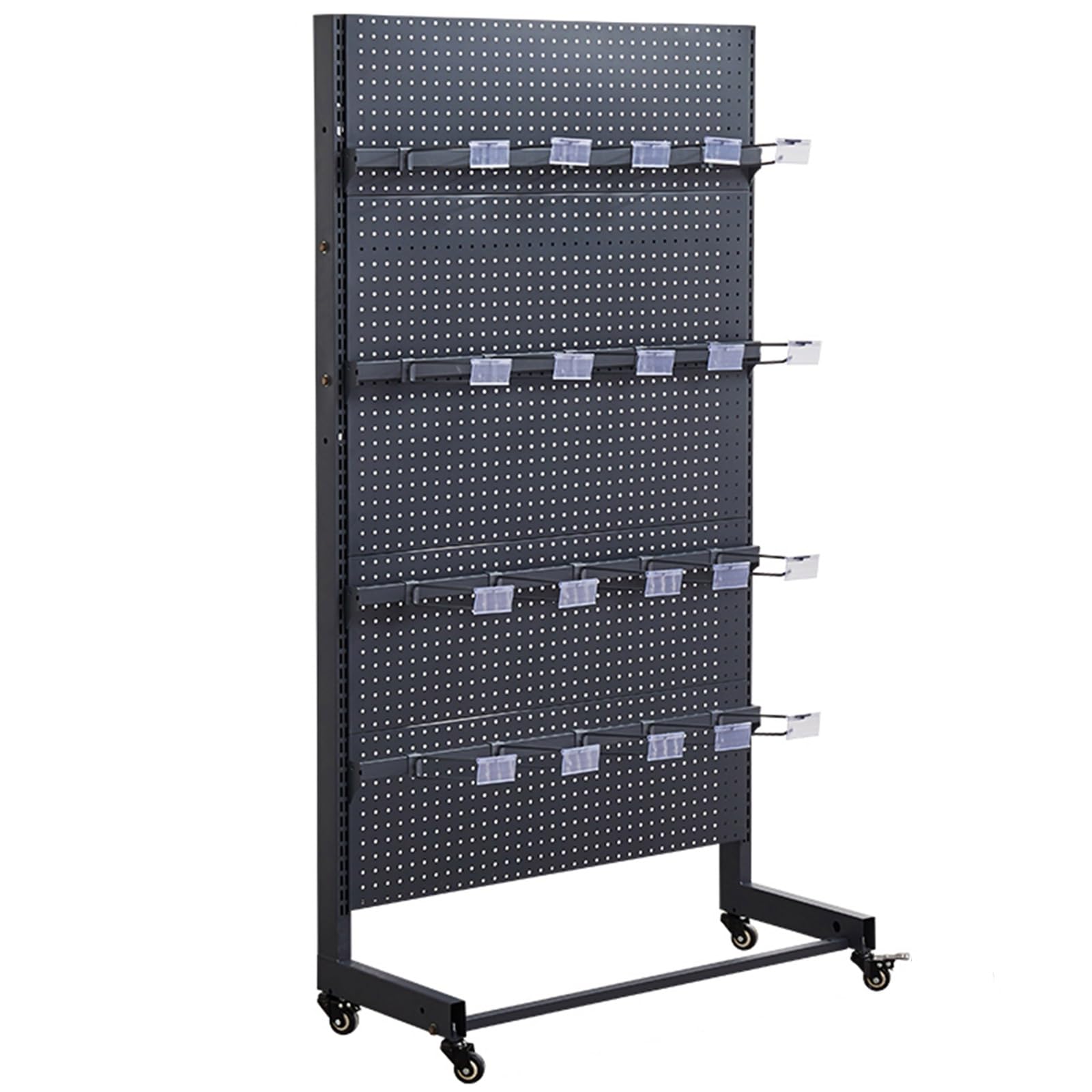 Rayonnage De Magasin Présentoir, Panneau Perforé Présentoir Avec 20 Crochets Garage Organiseur Pour Panneau Perforé Présentoir Avec Roulettes Pour Épicerie Fournitures De Bureau(Black,92x40x170cm)