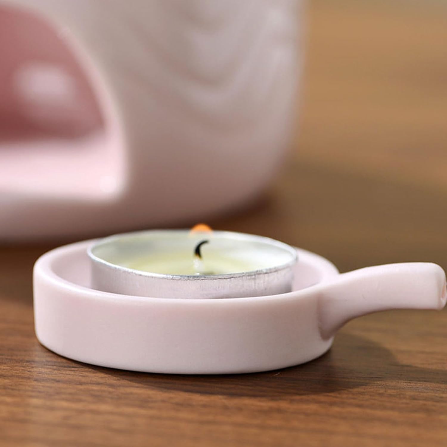 Ceramic Teapot Warmer Soft Pink Ceramic Stacked Ring Texture Vent Holes Side Candle Tray for Heating Coffee Milk Tea Warmer