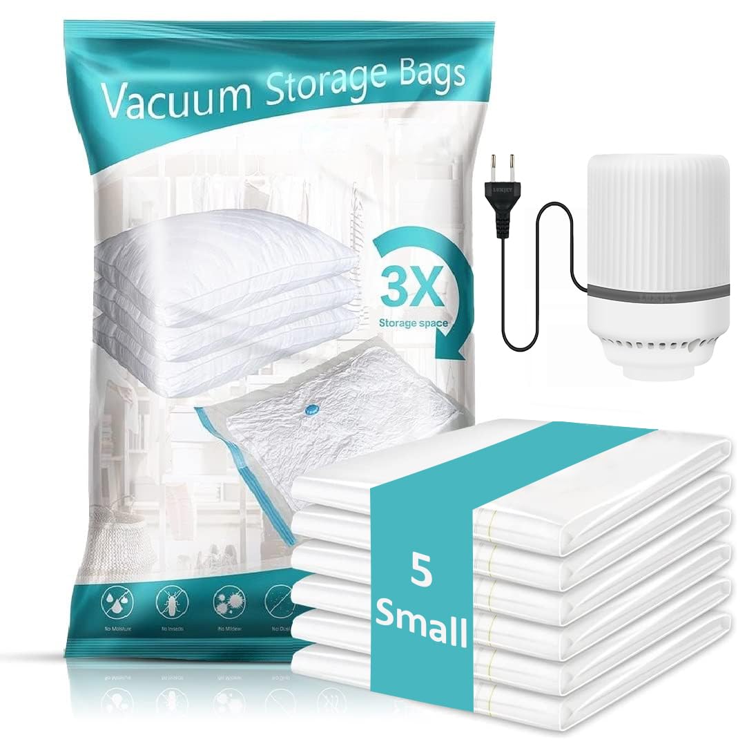 LUXJET Polypropylene (PP) Reusable Ziplock Vacuum Storage Space Saver Bags for Clothes with Travel Electric Pump - Pack of 5 Small (40cmx60cm)-image-39