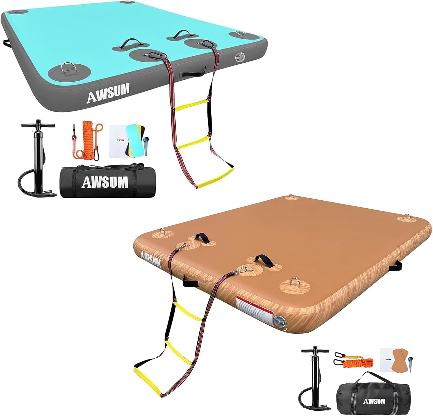 AWSUM Inflatable Floating Dock Bundle, Dual 6ft×5ft Inflatable Swim Platform, Military-Grade PVC｜Durable & Secure｜Floating Dock for Lakes