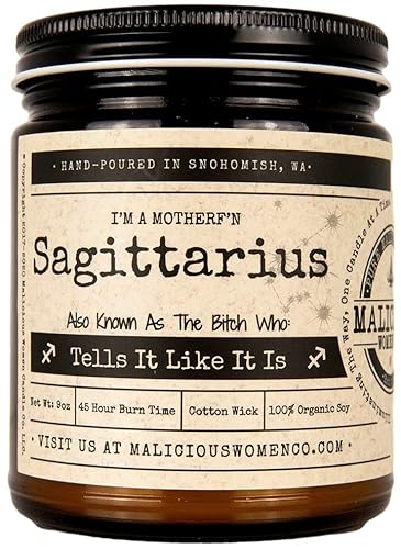 Malicious Women Candle Co - Sagittarius The Zodiac Bitch (Nov. 22-Dec. 21), A Hot Mess Scent (Red Hot Cinnamon), All-Natural Soy Candle, 9 oz