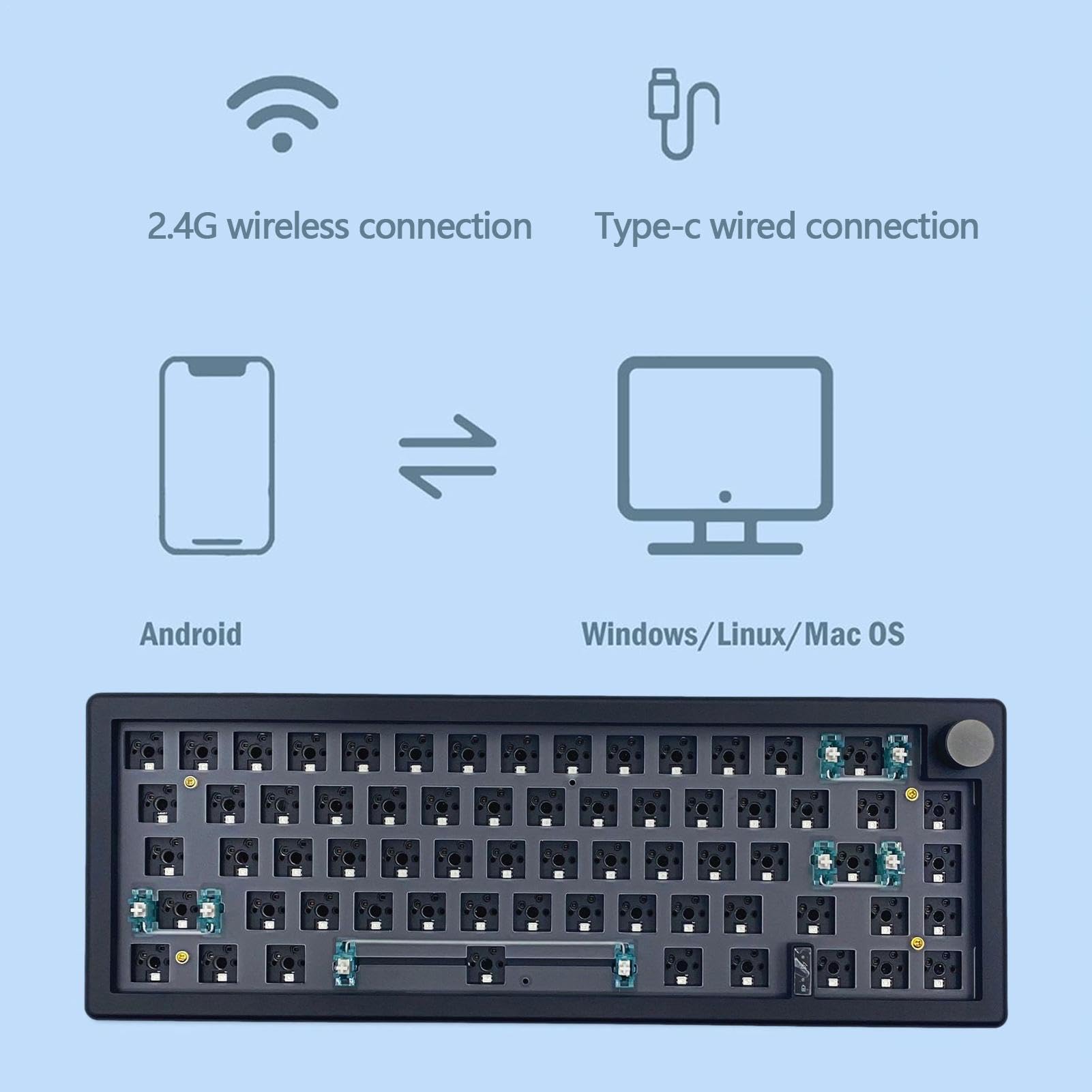 BELJE Tastiera cablata, 2,4 G, GMK67, tastiera meccanica compatta RGB retroilluminata, portatile, 67 tasti, tastiera da gioco con manopola multimediale, forniture per ufficio per sala giochi, casa, | retroilluminata, portatile, 67 tasti, tastiera da con m