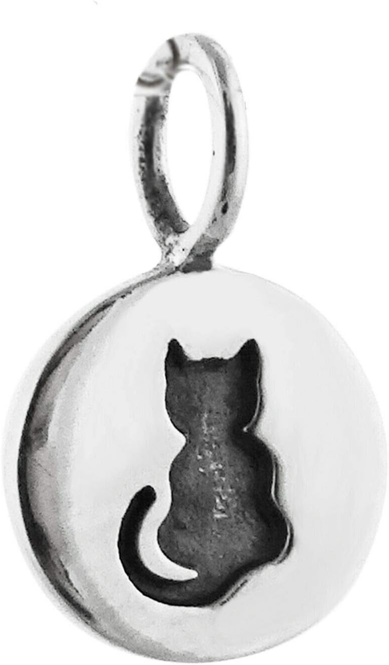 Tiny Etched Cat Tag Charm - Sterling Silver 925. - Cats Kitty Meow Pet Love - Jewelry Making DIY Crafting Charm Beads for Bracelets