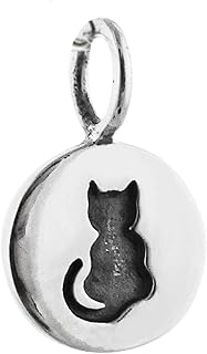 Tiny Etched Cat Tag Charm - Sterling Silver 925. - Cats Kitty Meow Pet Love Â - Jewelry Making DIY Crafting Charm Beads for Bracelets