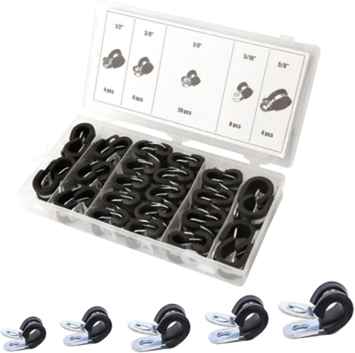 42pcs Hose Clamp Set Lined Clips for Automotive Lines Air Hoses and Plumbing Applications