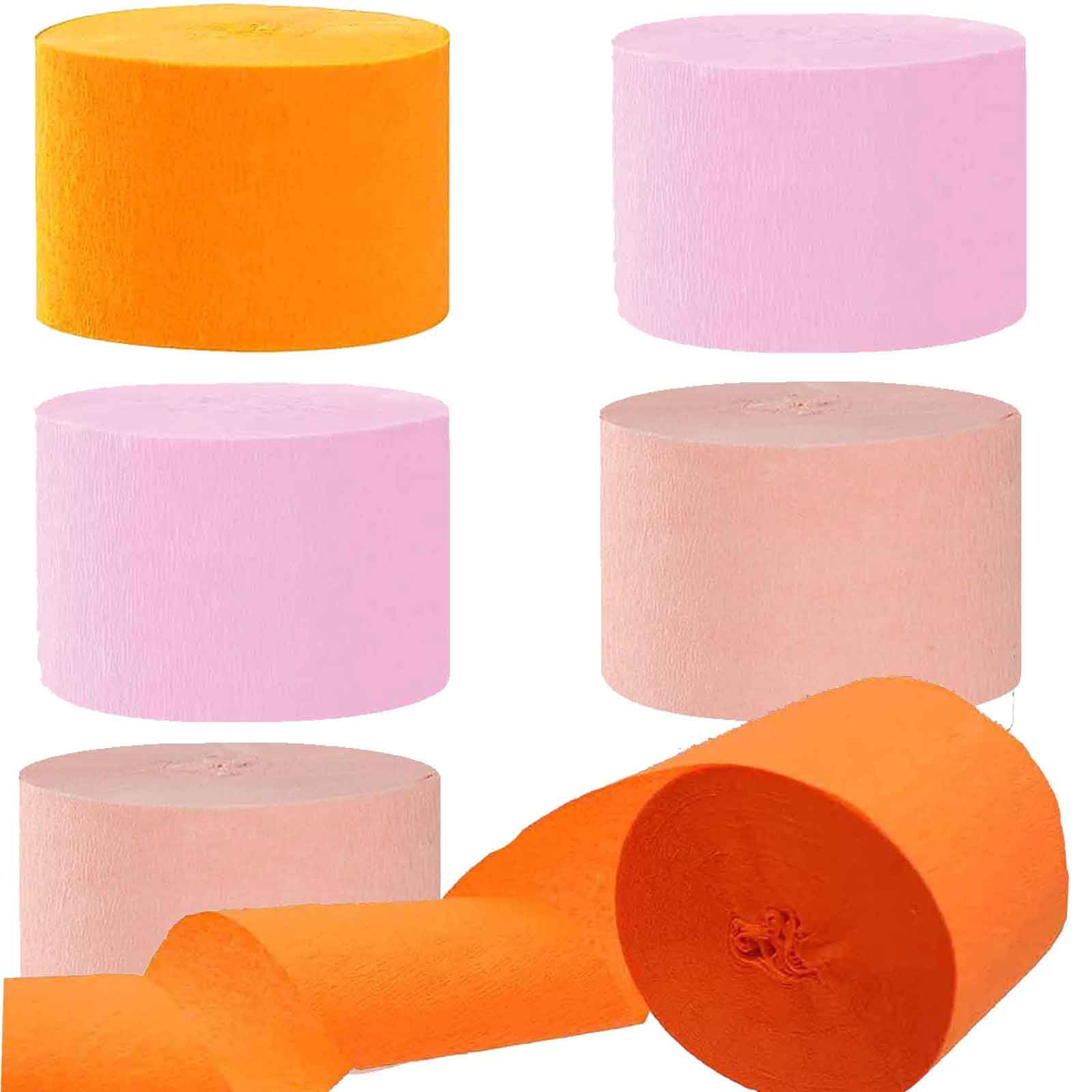 We Moment Orange Pink Peach Crepe Paper Streamers 1.8 Inch Widening 6 Rolls，Orange Pink Party Decorations Streamer 82 feet per roll for Girl Birthday Baby Shower Wedding Party Decorations