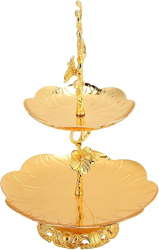 Soporte para cupcakes de oro, bandeja de dos niveles de estilo europeo de oro fácil de montar material de metal para frutas secas para postre