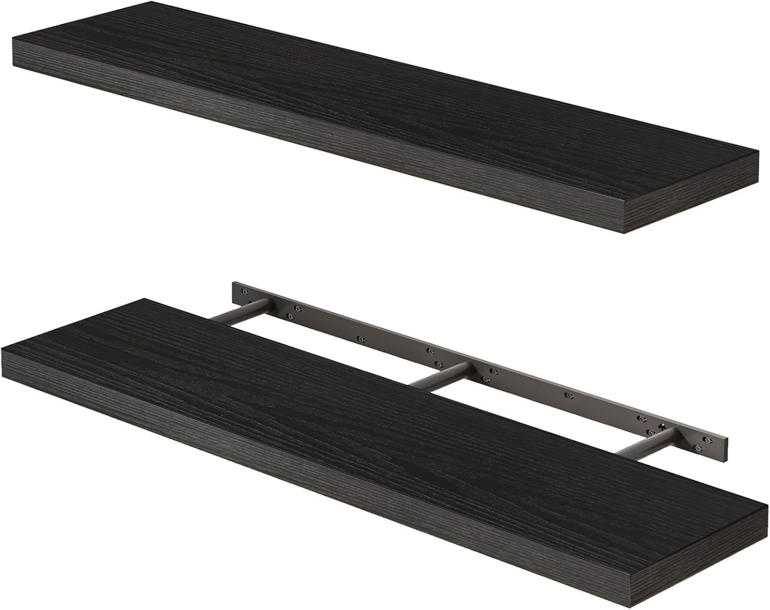 Fixwal Floating Shelves for Wall, 35" Long Heavy Duty Wall Mounted Rustic Wood Shelves for Living Room, Bedroom, Bathroom and Kitchen, Wall Shelves for Storage, Books, Room Decor (Black, Set of 2)