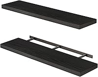Fixwal 35 Inch Black Floating Wall Shelves Set of 2 - Heavy Duty Rustic Woodgrain for Bedroom Living Room Kitchen Storage