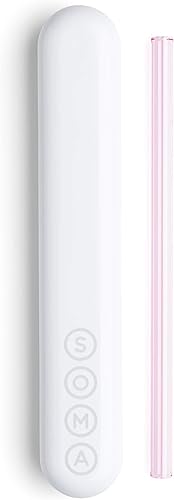 SOMA - Pajita de vidrio con funda de viaje forrada de silicona y herramienta de limpieza, 8 pulgadas, rubor (501-16-01)