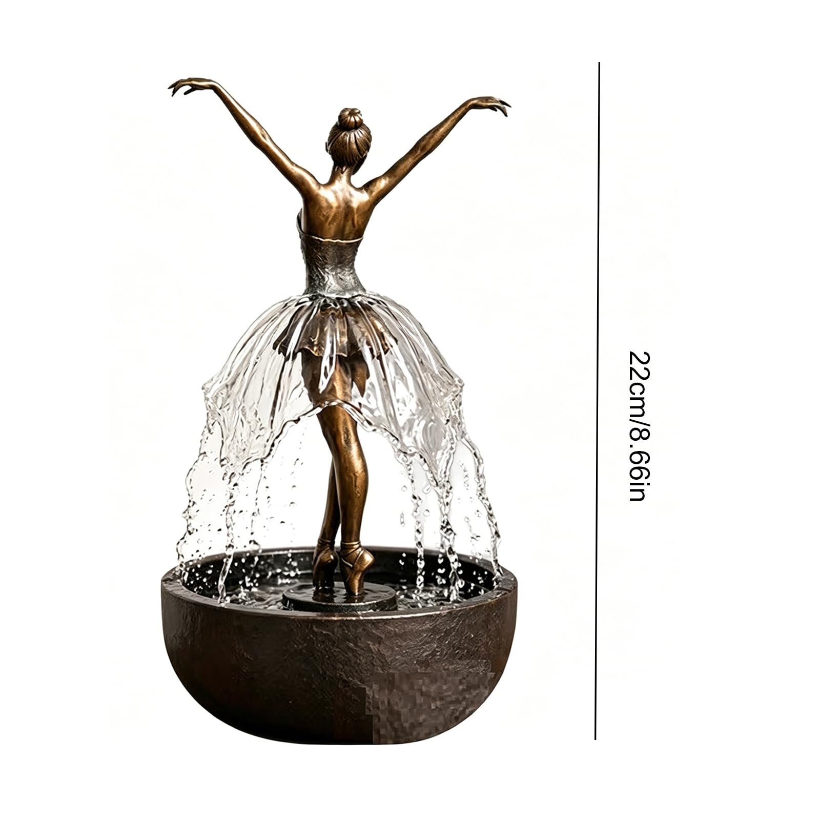 Elegante Ballerina-Brunnen, 22 cm kunstvoller Wasserspieltisch aus Resin, Künstlerische Skulptur eines Ballet-Tänzers für Wohnraumdekoration, Wohnzimmer, Meditationsraum und Bürogestaltung