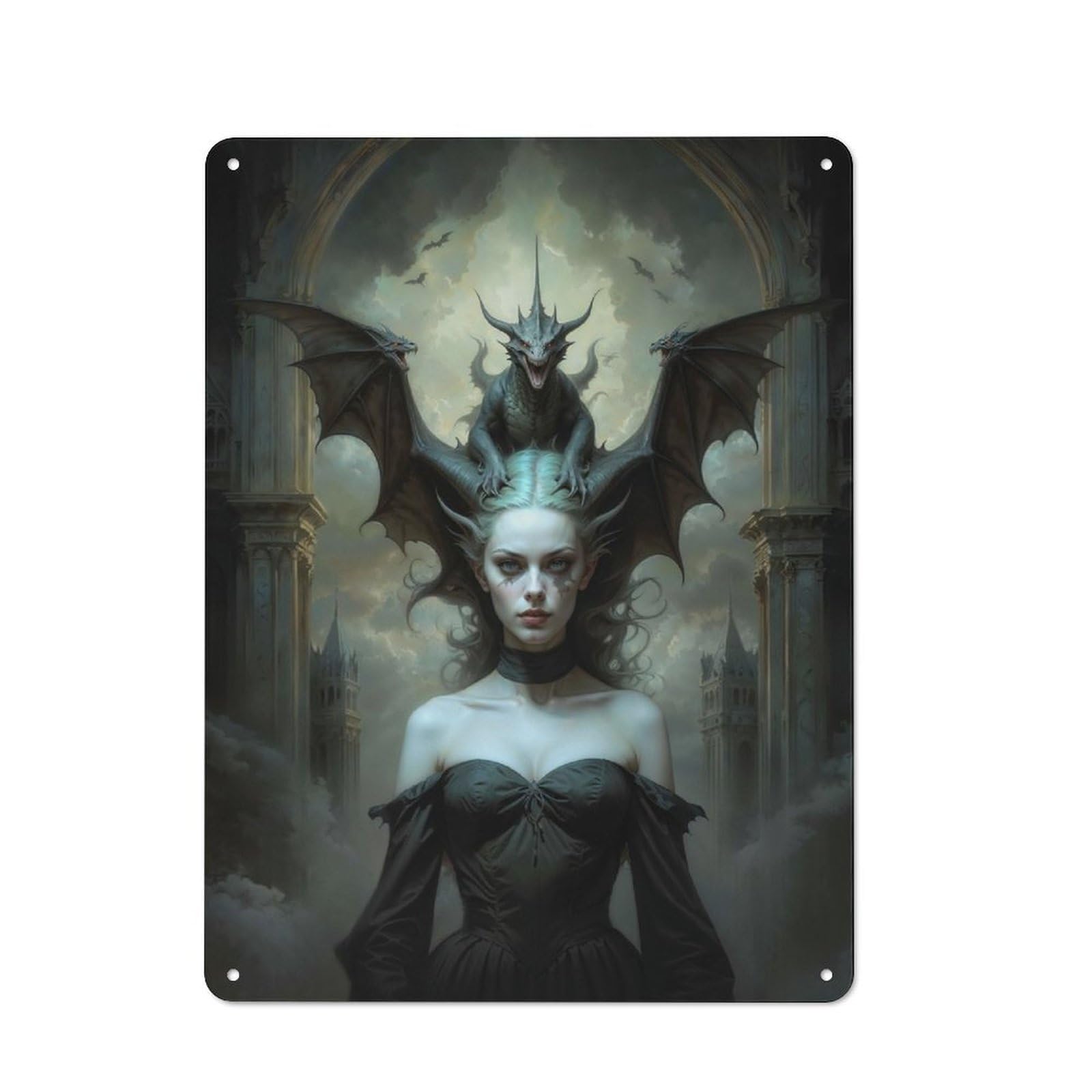 Junmoney Dragon Queen Retro Metal Wall Sign 40X30cm For Guest Room Or Hallway, New-Space Wall Decor For Home Decor Collectors