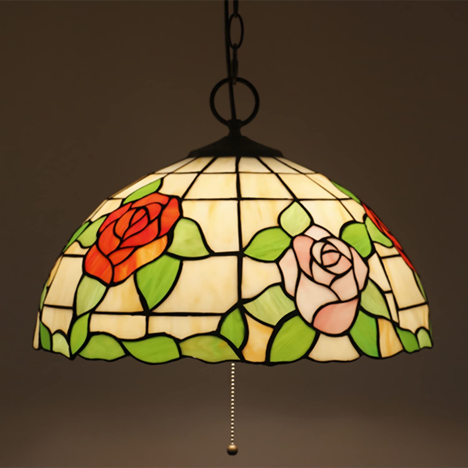 YNIYUJKL 16 Inch Tiffany-Style Chandeliers,Vintage Stained Glass Pendant Light, European Style Adjustable E27 Ceiling Light For Living Room Bedroom Dining Room,G