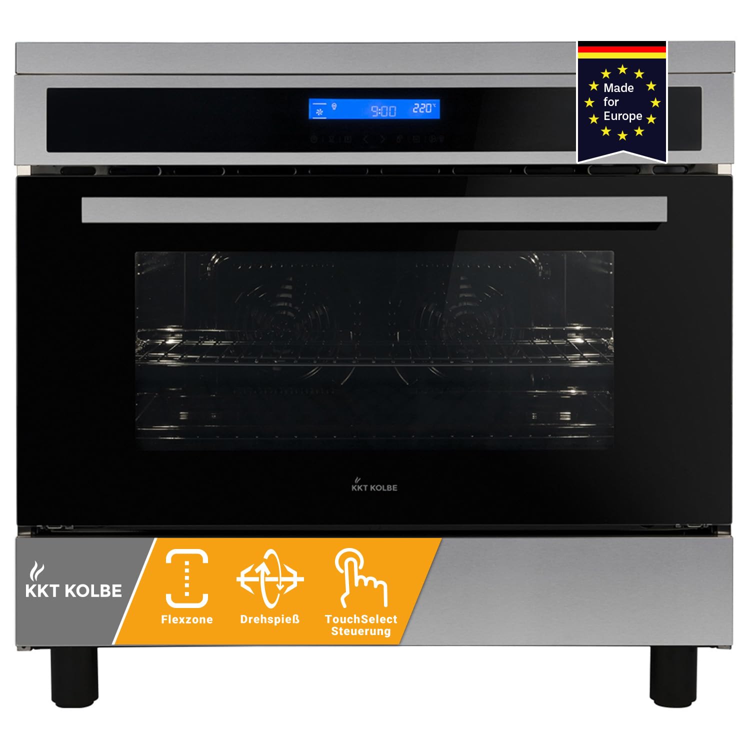 KKT KOLBE Standherd mit Induktionskochfeld 90cm 108l 4 Zonen 15 Heizstufen Teleskopauszug Drehspieß Grill SensorTouch CC9001IND