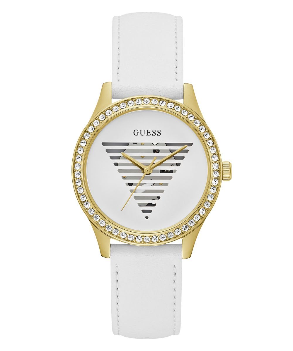 Amazon.com: GUESS Ladies 38mm Watch - White Strap White Dial Gold 