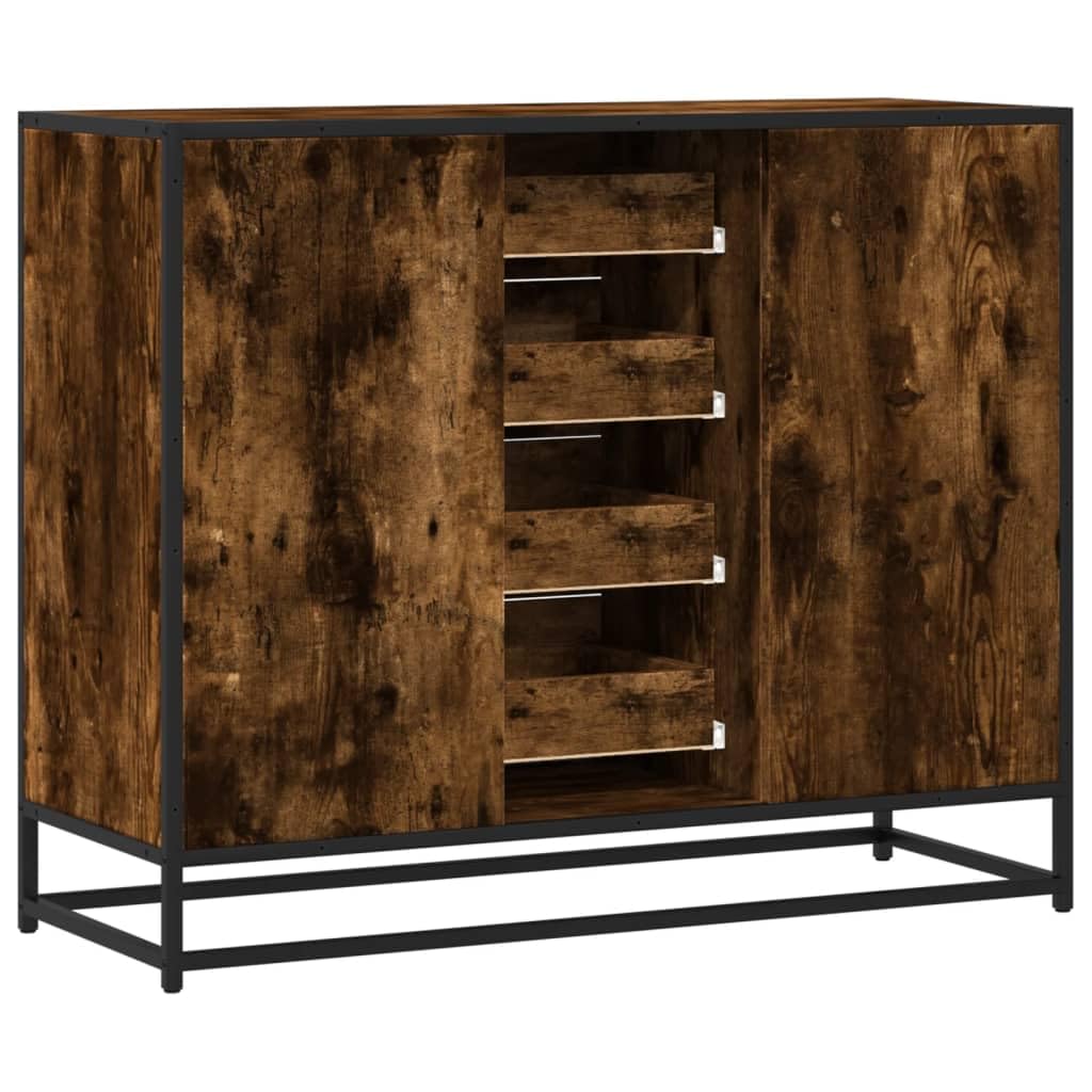 Credenza Rovere Fumo 92x35x76 cm in Legno Multistrato e Metallo