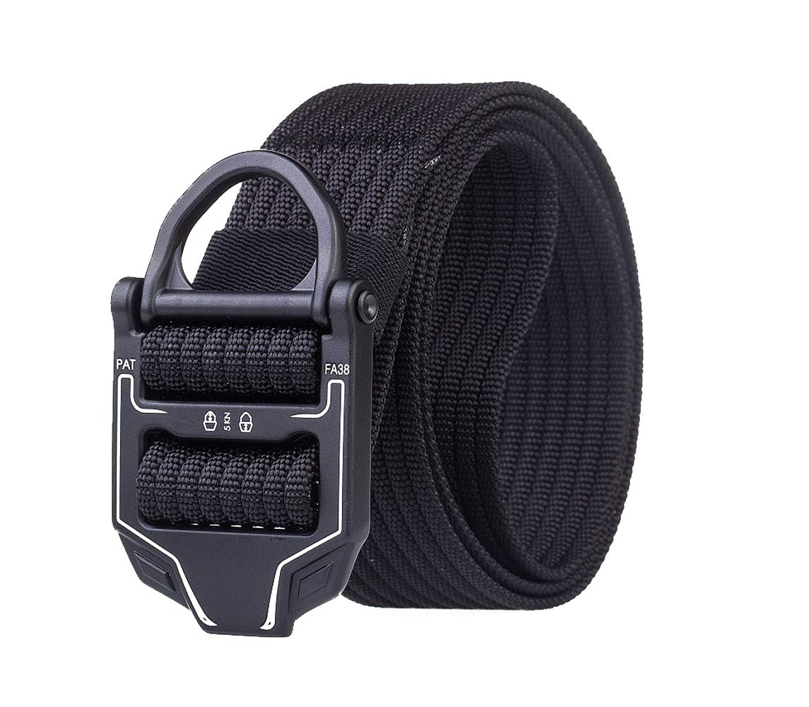 Men's Nylon Belt Regular & Plus Size Military Style Casual Army Outdoor Tactical Webbing Buckle Belt (52"-55 Waist, Black)