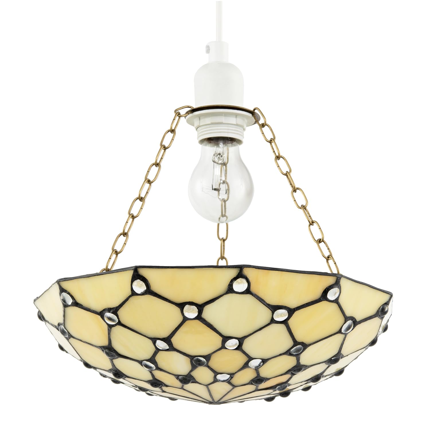 Amber Toned and Clear Beaded Tiffany Glass Easy Fit Bowl Pendant Shade by Hap...