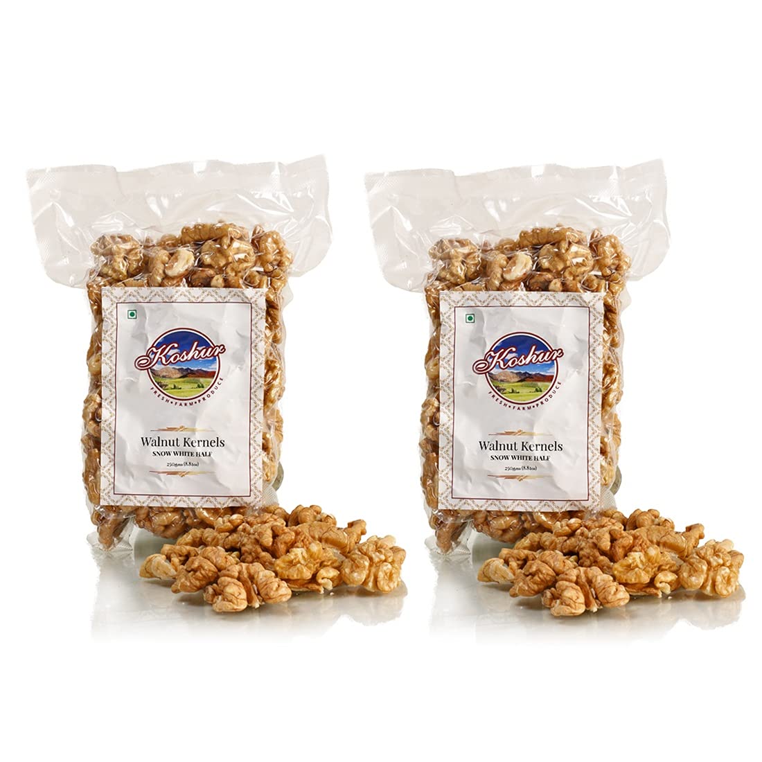 Koshur Kashmiri Walnut Kernels Snow White Half Milky 500g (250g*2), Pure & Natural Akhrot, High in Protein, Vitamins, Omega 3 Fatty Acids, Premium Dry Fruits and Nuts