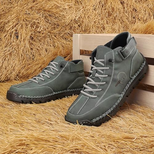 Image of Men's Handmade Suede High Boots Shoes for Waterproof Hiking Camping Slip-On Driving Walking Deck Loafers High Top Chukka Boots Mens