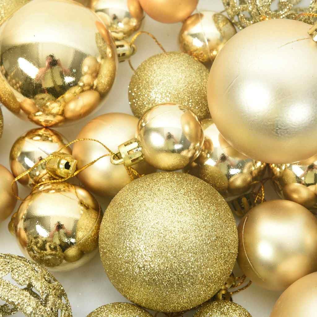 Mangloder Lot de 111 boules de Noël en polystyrène incassable avec étoiles, flocons de neige et pointe de sapin pour sapin, guirlande, fenêtre et décoration de fête Doré