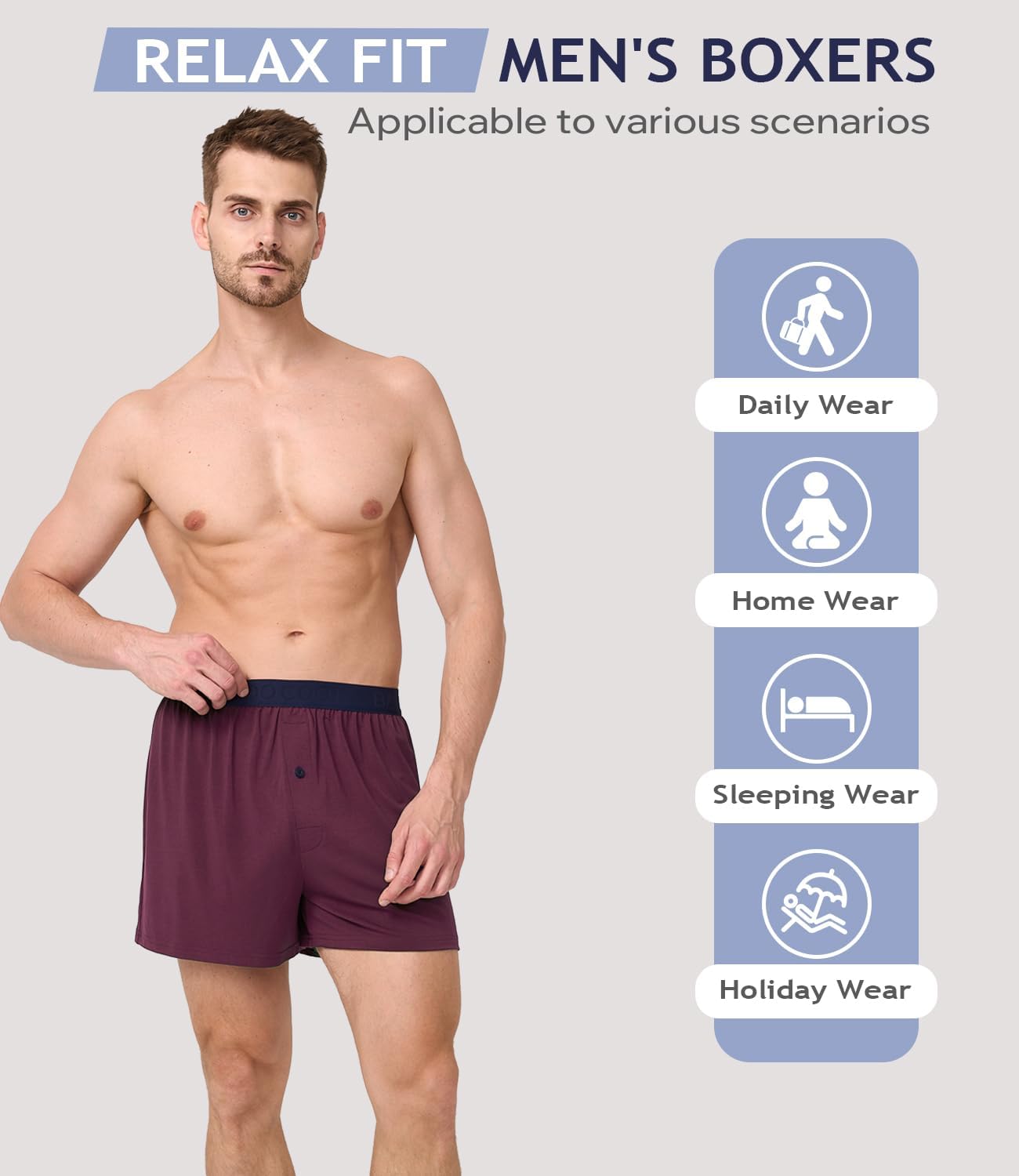 BAMBOO COOL Mens Underwear Boxers Moisture-wicking and Cool Men's Boxer Shorts Loose Fit Super Soft 4 Pack