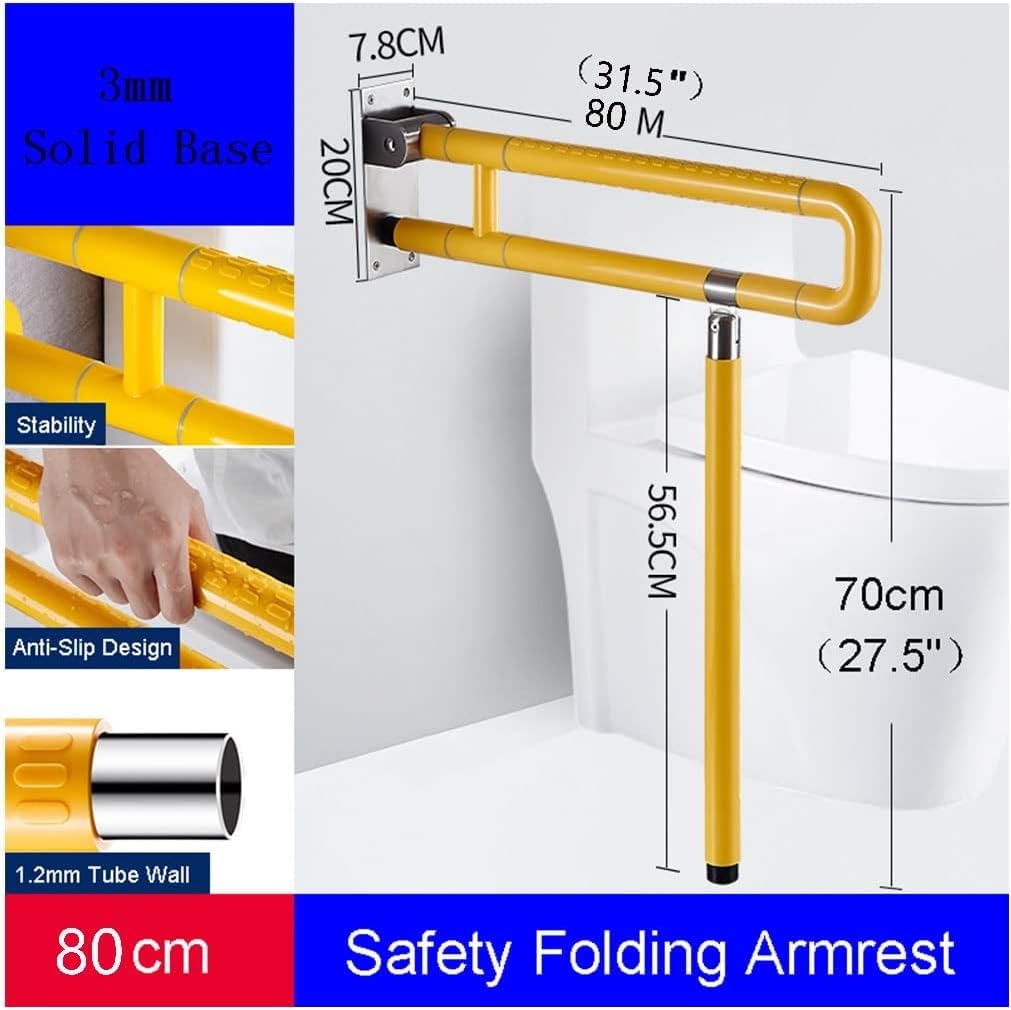 Asidero de soporte de pared Asidero de baño para asidero de soporte Asidero de baño plegable Asidero de soporte plegable Ayuda de seguridad de pie para personas mayores discapacitadas(Yellow,75cm)