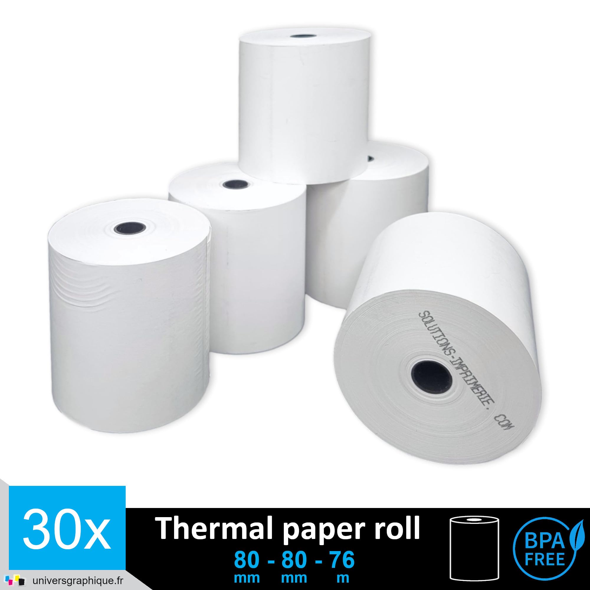 30 bobine thermique pour caisse enregistreuse ticket caisse standard rouleau 80 x 80 mandrin 12mm papier thermique standard adapté aux caisses enregistreuses imprimante thermique balance thermique